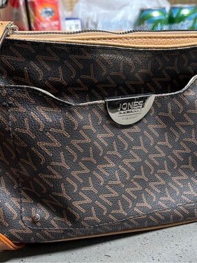 Jones New York Brown Monogram Crossbody Messenger Bag with Tan Trim